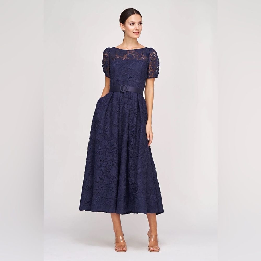 Kay Unger Midnight Blue Lace Midi Dress